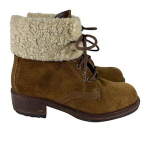 Cole Haan Country Chunky Suede Boots Womens 7.5 Tan Brown Lace Up Heeled Booties